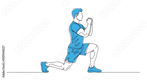 Continuous Line Drawing of Man Performing a Lunge Exercise