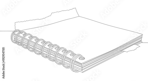 Open spiral bound notebook with blank pages, line art