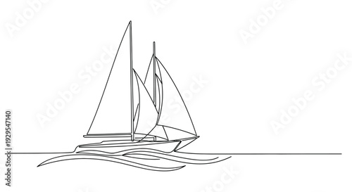 Single line drawing of a sailboat on gentle waves