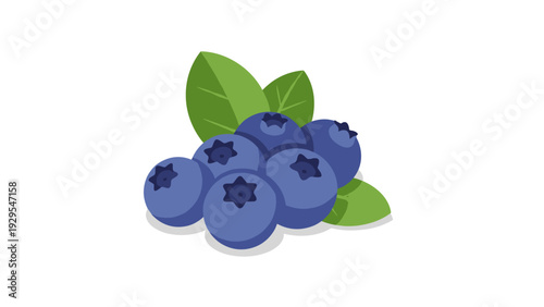 cluster of ripe blueberries with green leaves flat vector illustration