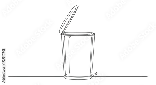 Open Pedal Bin or Trash Can in Continuous One Line Drawing Style