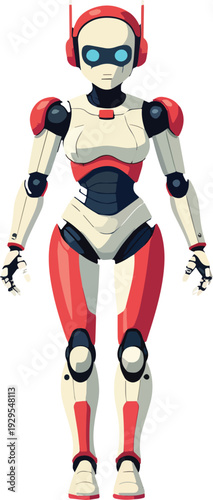 robot umanoide uomo donna  in piedi mezza figura o figura intera  vettoriale 