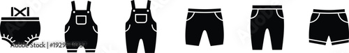 Variety of black work pants and overalls silhouettes