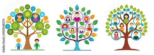 Colorful family tree art showing generations and connections