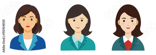 Diverse female leaders expressing different emotions in simple art style