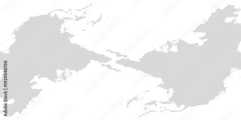 Obraz premium Minimalist Grey Pacific Centered World Map Silhouette on White Background. soft grey textures, subtle distressed brush strokes, and a grainy weathered paper