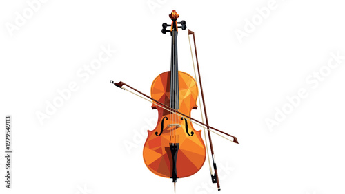 classic cello with bow musical instrument hand drawn polygonal style illustration