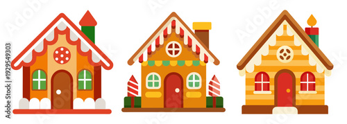 Charming gingerbread houses decorated with sweets and icing