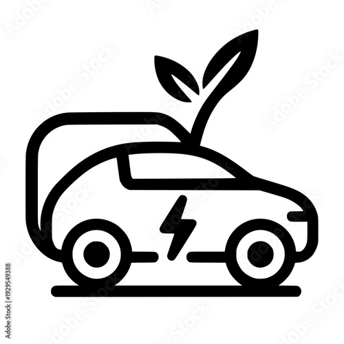 Eco friendly electric car with leaf growing out of it