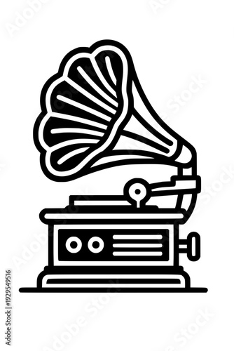 Vintage gramophone with horn on turntable