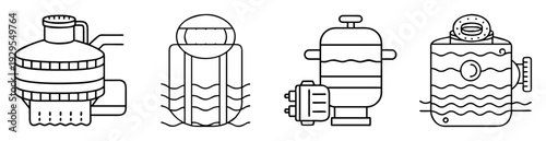 Diverse array of stylized water tanks and filtration systems for liquid processing