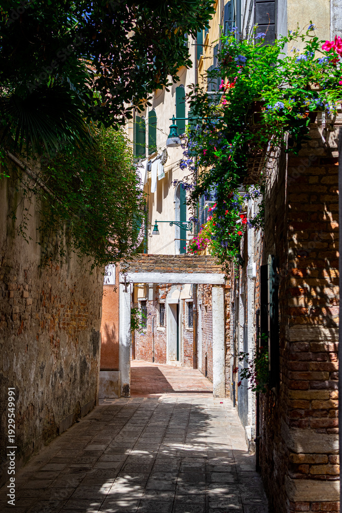 Fototapeta premium View of the narrow streets and alleys of Venice (Italy)