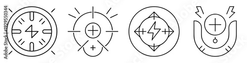 Stylized line art vector representations of energy and power technologies icons