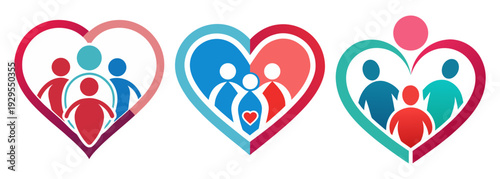 Three hearts symbolizing family love generations and unity