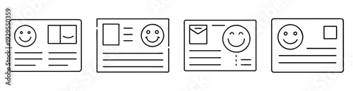 Simplified business card design set with smile face and different layouts