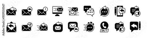 Response and reply icon vector set. Contains Electronic mail, inbox, send, fast, 24 hours call center, write, read, good and bad for contact support and service - illustration