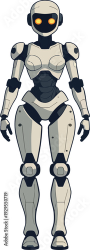 robot umanoide uomo donna  in piedi mezza figura o figura intera  vettoriale 