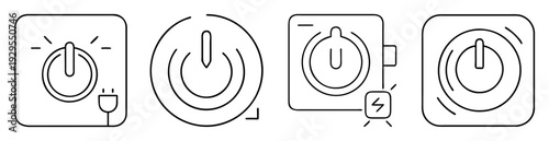 set of various isolated power button icons in outline style