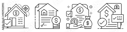 Collection of vector icons representing investment, real estate, and financial growth