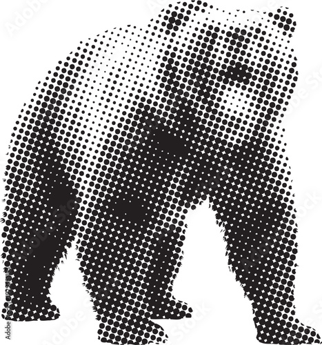 Grizzly bear walking silhouette halftone vector graphic isolated on transparent background