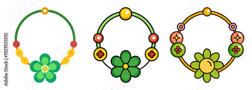 Three lucky charm bracelets with floral and bead decorations