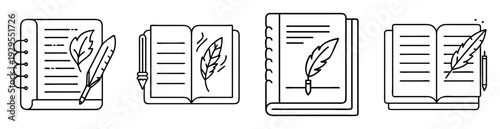 Vector Illustration of Notebooks or Books with Writing Utensils and Natural Elements
