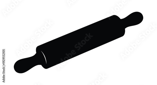 A stark black silhouette of a classic wooden rolling pin isolated on a clean white background silhouette high quality
