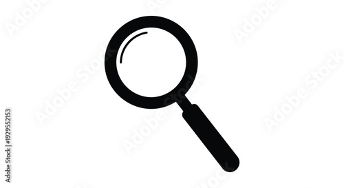 A stark minimalist depiction of a magnifying glass against a white backdrop presented as a bold silhouette high quality