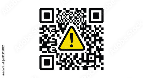 A striking image of a qr code pattern surrounding a yellow warning sign in stark contrast silhouette high quality
