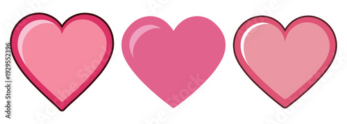 Three pink hearts displayed side by side on white