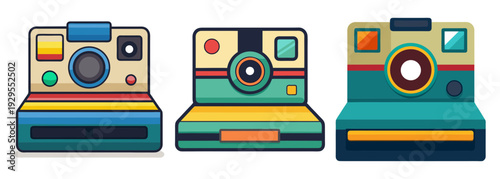 Retro polaroid camera collection vivid colorful icons photography