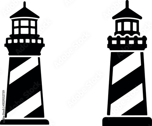 Stunning black and white lighthouse icons for navigation and guidance