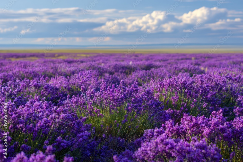Obraz premium Scenic lavender field blooming in summer sunlight