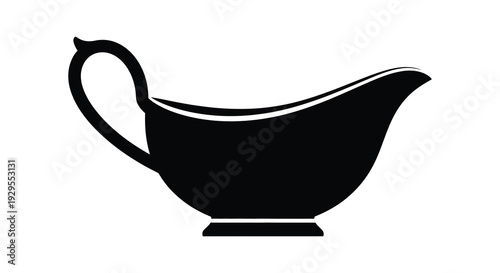 A strikingly simple black and white illustration of a gravy boat emphasizing its form and function silhouette high quality