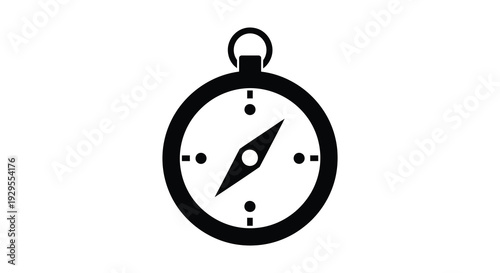 A minimalist black silhouette of a vintage compass with a hanging loop representing direction and exploration silhouette high quality