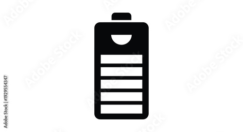 A simple black graphic displays a partially depleted battery icon showcasing remaining power levels as a silhouette high quality