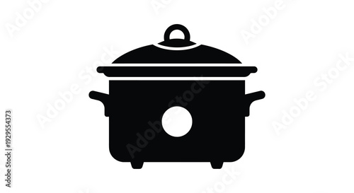 A simple black graphic depiction of a cooking pot with a lid presenting a stark outline silhouette high quality