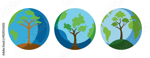 Earth day global conservation concept with trees on a stylized globe