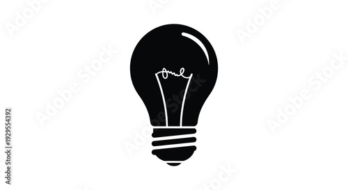 A stark black silhouette of a classic lightbulb containing a delicate tree form within its glass shape silhouette