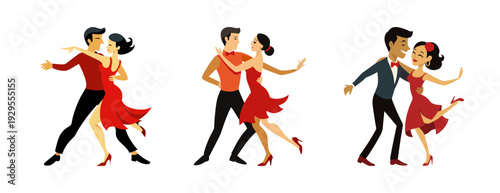 Dancing couples illustration set depicting various dynamic poses