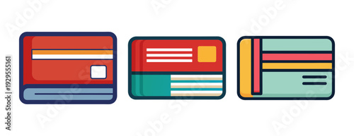 Vibrant flat design icons of payment and identification cards