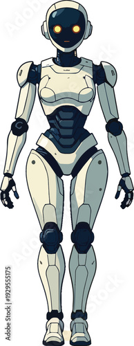 robot umanoide uomo donna  in piedi mezza figura o figura intera  vettoriale 
