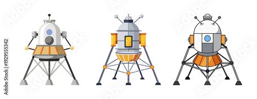 Three stylized space landers for lunar and planetary missions