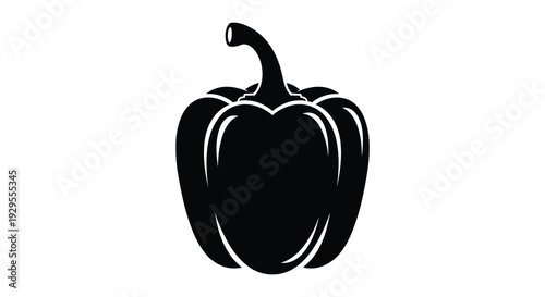 A stark black depiction of a bell pepper showcasing its distinct shape and form as a silhouette high quality