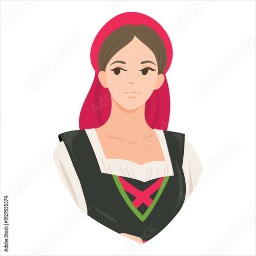 Illustration of a woman in traditional European folk costume
