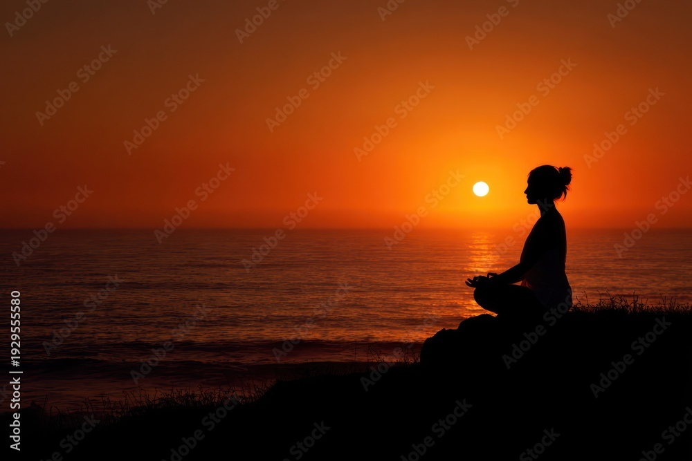 Obraz premium Serene yoga practice at sunset horizon