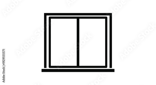 A stark black outline depicts a rectangular window frame with a central vertical division creating a simple silhouette