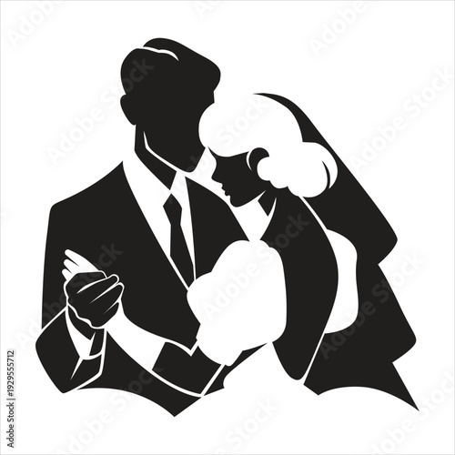 Black silhouette of a man and woman dancing together