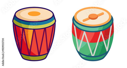 Colorful cartoon style hand drums isolated on white background
