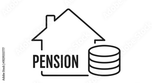 Simple black and white line drawing of a house with the word pension below